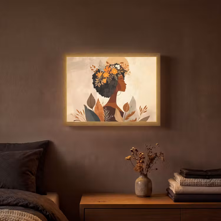 Lightbox - Wandlamp - Vrouw - Krullen - Bloemen - Beige — 3