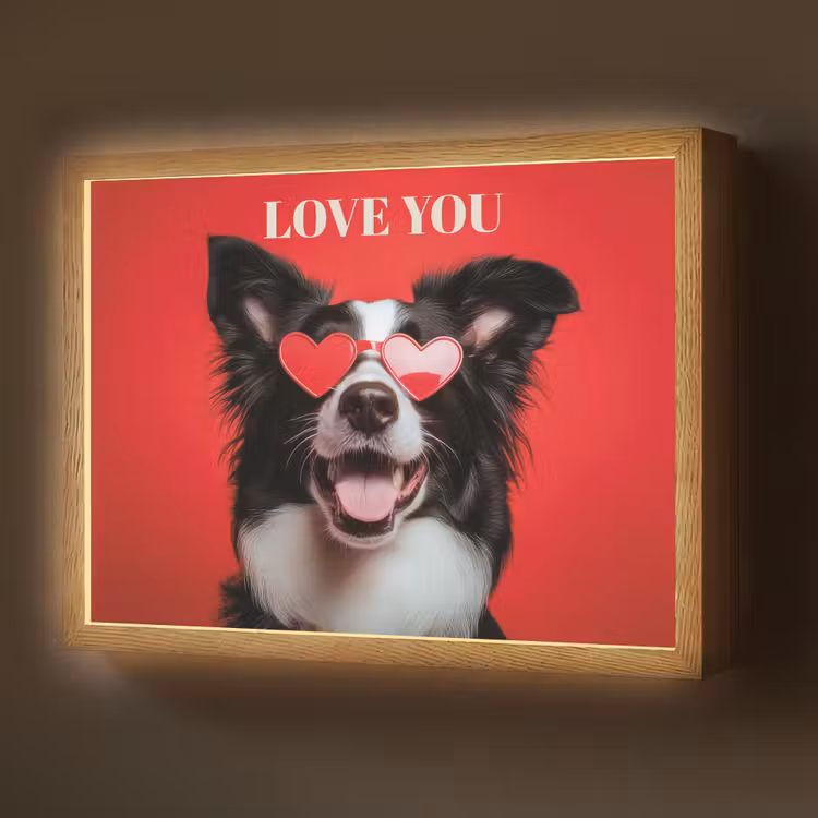 Lightbox - Wandlamp - Hond - Hartjesbril - Loveyou - Rood — 1