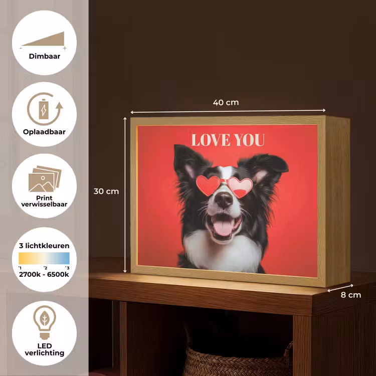 Lightbox - Wandlamp - Hond - Hartjesbril - Loveyou - Rood — 10