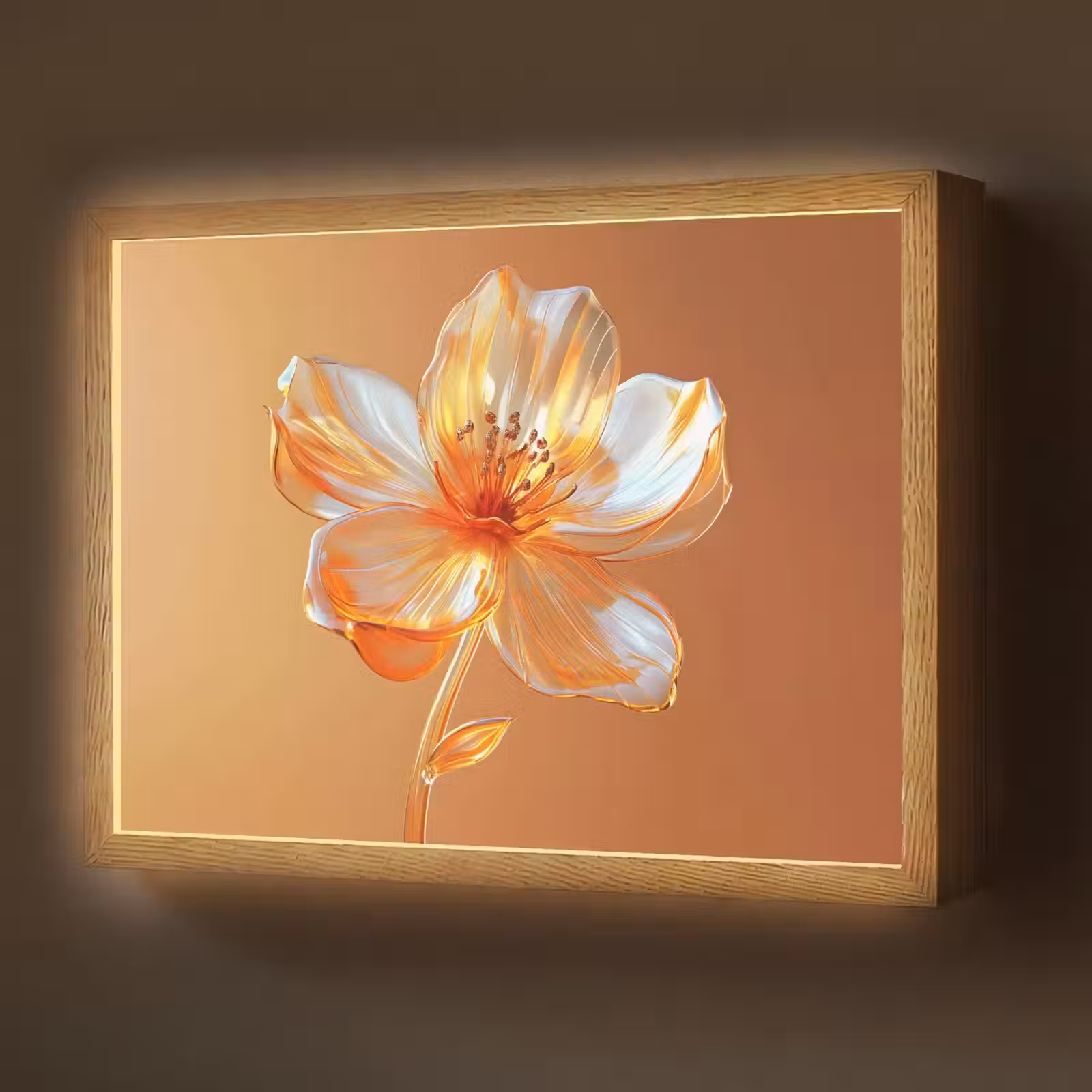 Lightbox - Wandlamp - Glazen - Bloem - Oranje — 1