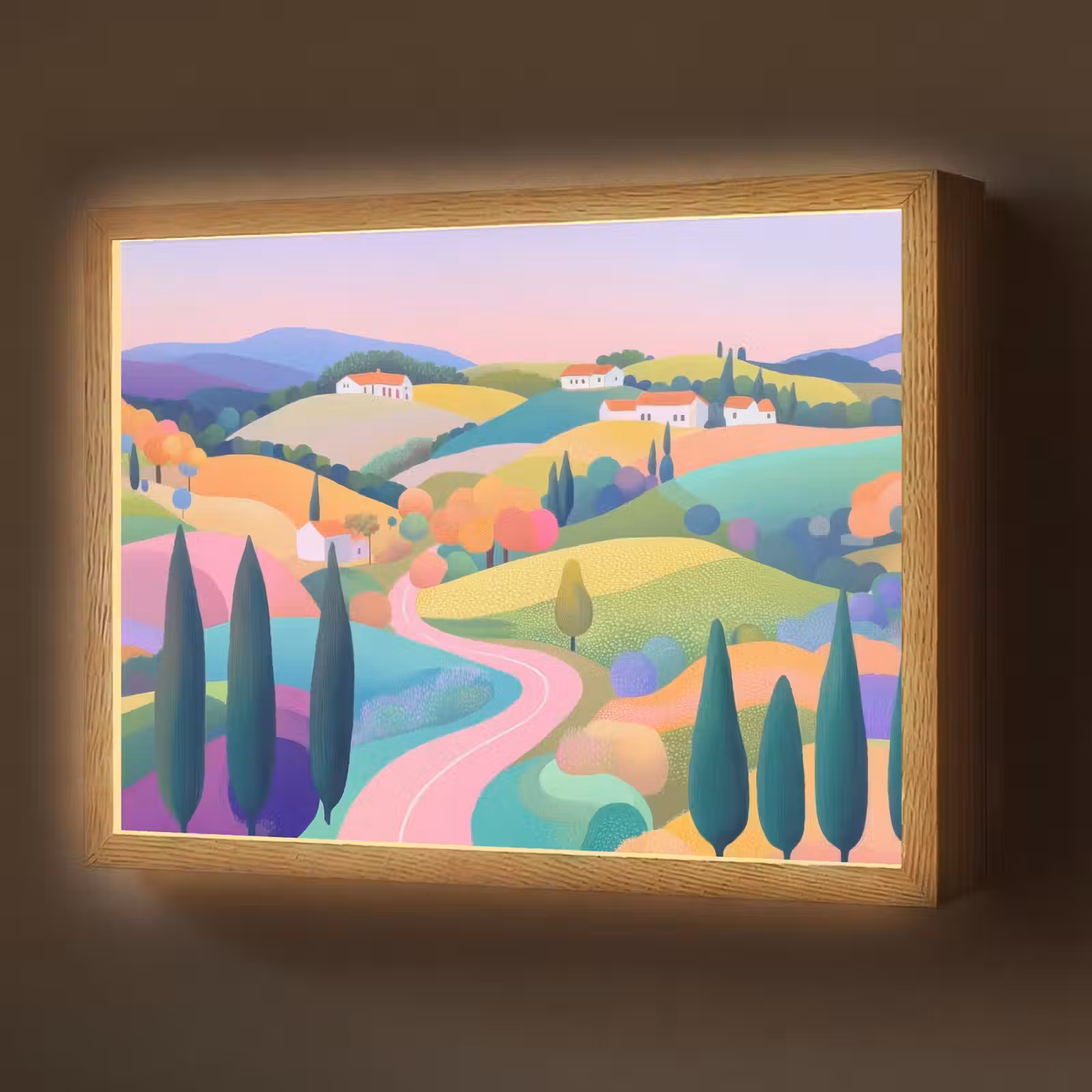 Lightbox - Wandlamp - Landschap - Paars - Pastel - Huizen — 1