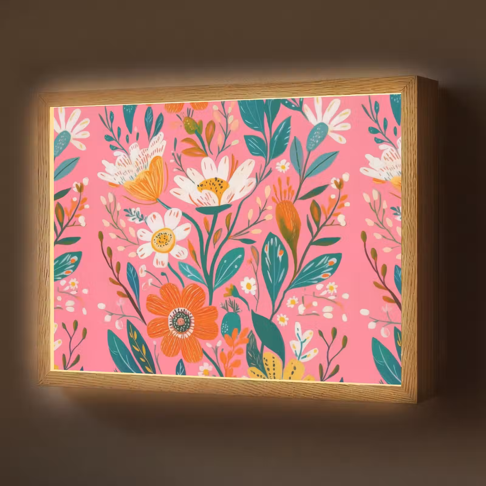 Lightbox - Wandlamp - Roze - Bloemen - Wit - Oranje — 1