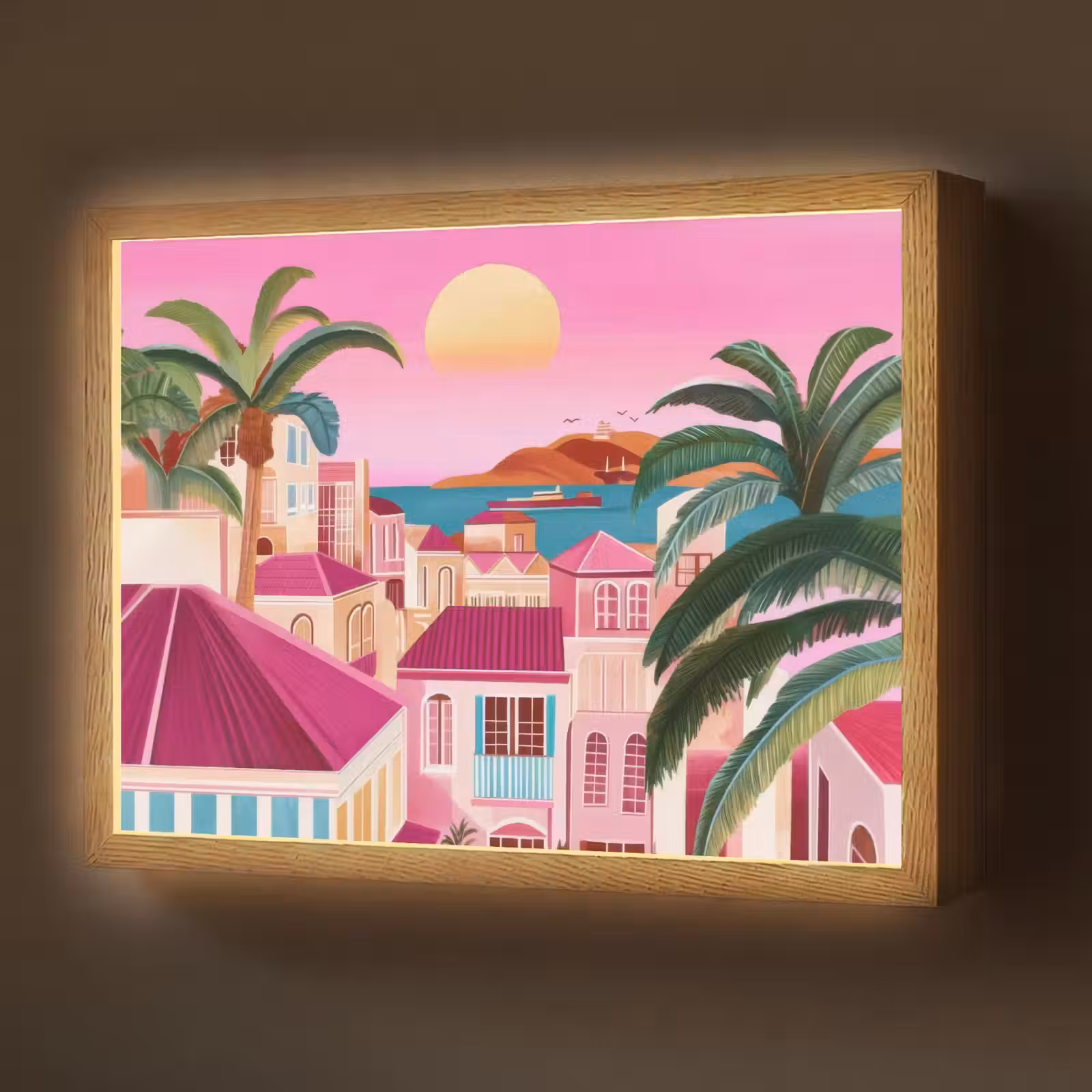 Lightbox - Wandlamp - Stad - Roze - Palmbomen — 1