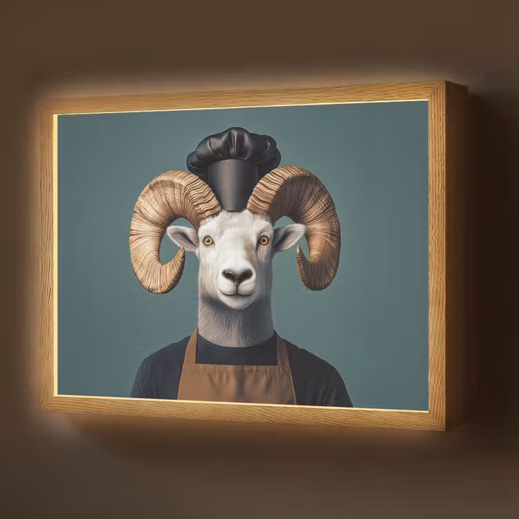 Lightbox - Wandlamp - Geit - Hoorns - Kokskleding — 1