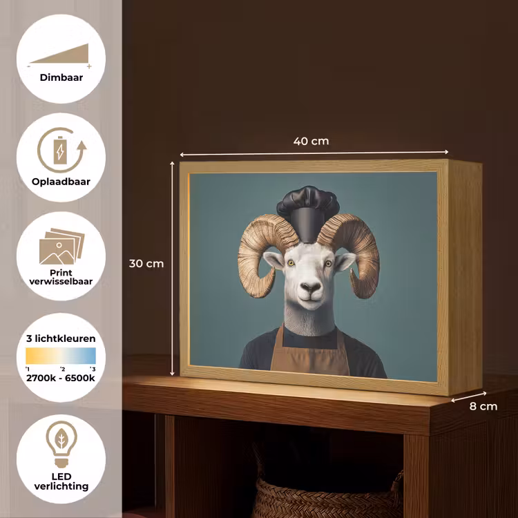 Lightbox - Wandlamp - Geit - Hoorns - Kokskleding — 10