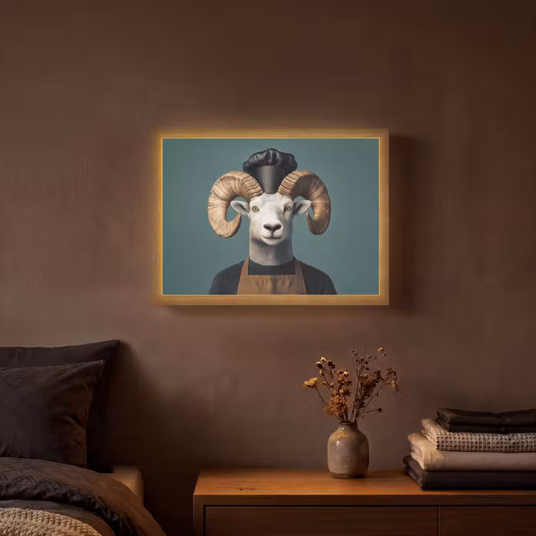 Lightbox - Wandlamp - Geit - Hoorns - Kokskleding — 3