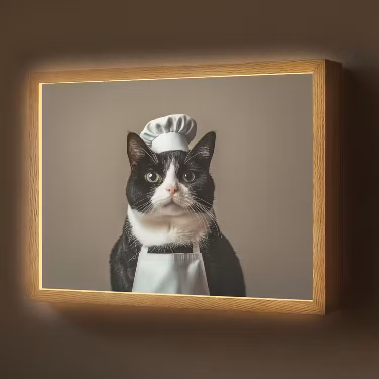 Lightbox - Wandlamp - Kat - Kokskleding - Zwart - Wit — 1