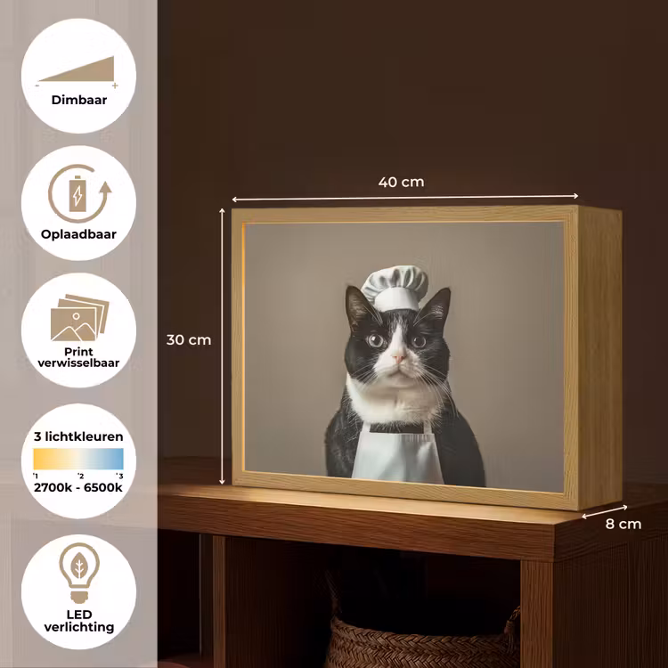 Lightbox - Wandlamp - Kat - Kokskleding - Zwart - Wit — 10