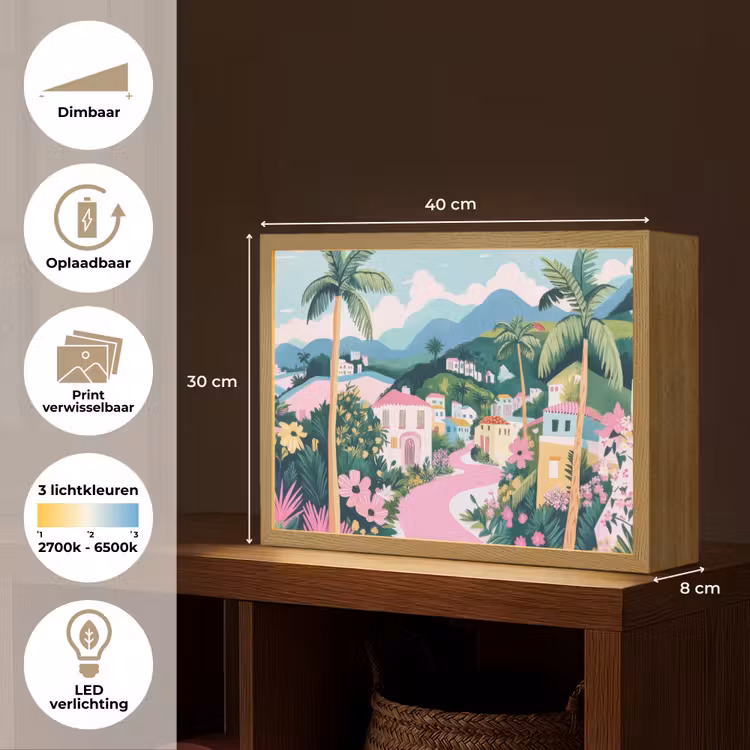 Lightbox - Wandlamp - Kleurrijk - Huizen - Heuvels - Roze — 10