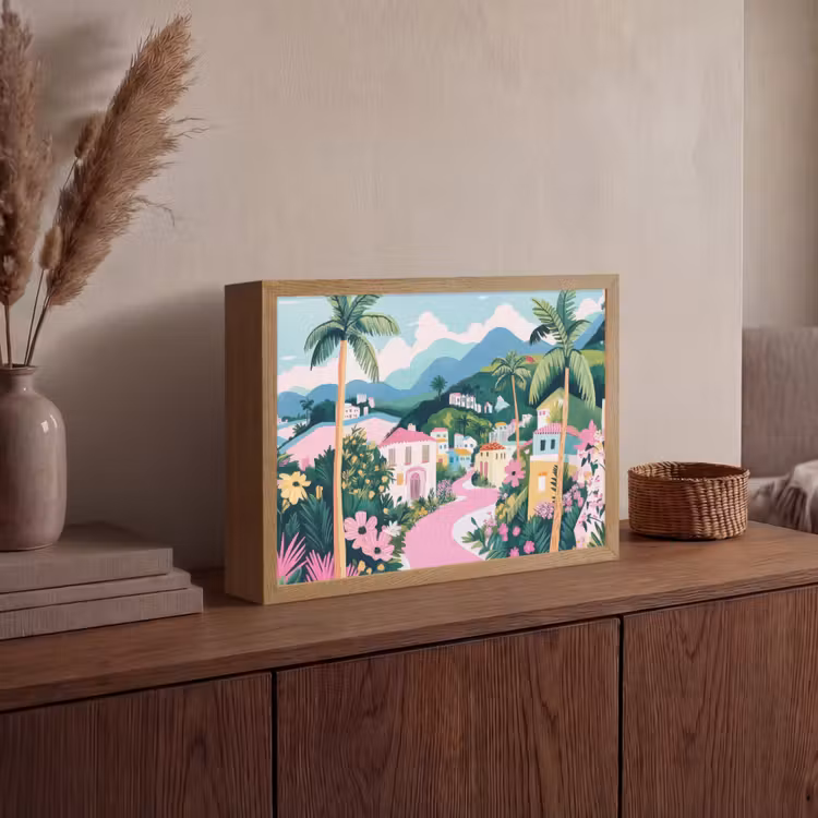 Lightbox - Wandlamp - Kleurrijk - Huizen - Heuvels - Roze — 4