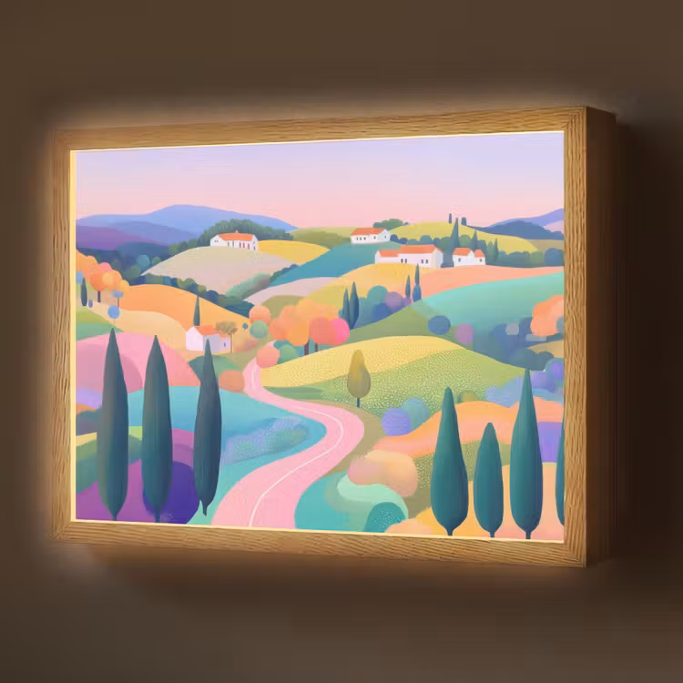 Lightbox - Wandlamp - Landschap - Paars - Pastel - Huizen — 1