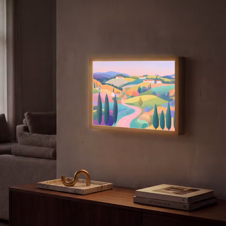 Lightbox - Wandlamp - Landschap - Paars - Pastel - Huizen — 2