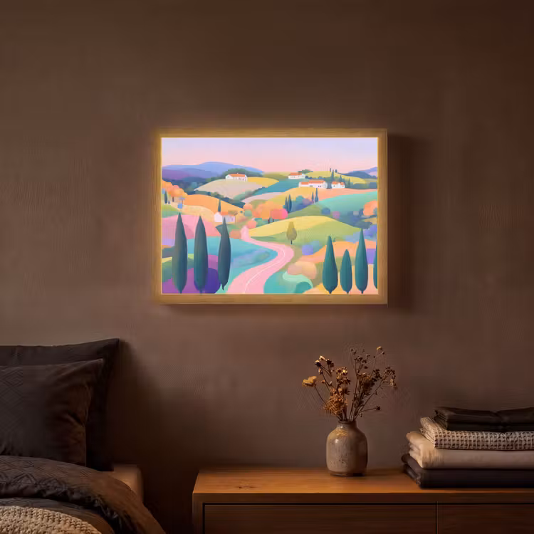 Lightbox - Wandlamp - Landschap - Paars - Pastel - Huizen — 3