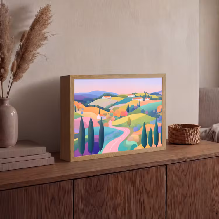 Lightbox - Wandlamp - Landschap - Paars - Pastel - Huizen — 4