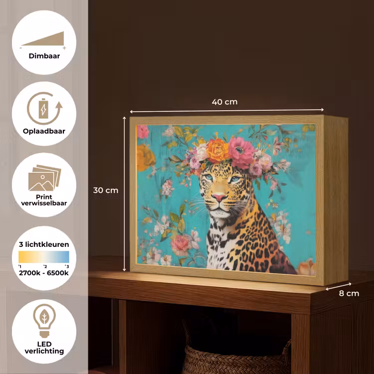 Lightbox - Wandlamp - Luipaard - Bloemen - Kroon — 10
