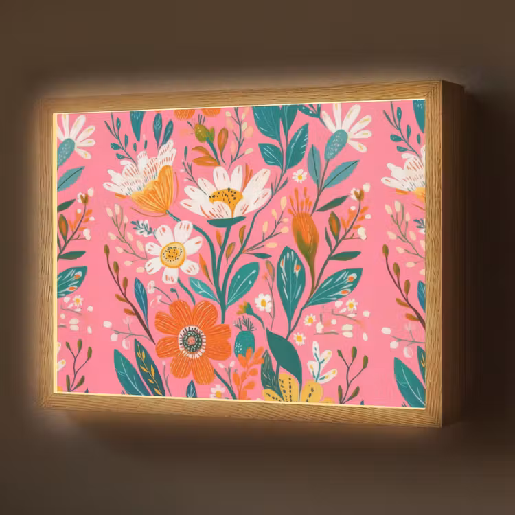 Lightbox - Wandlamp - Roze - Bloemen - Wit - Oranje — 1
