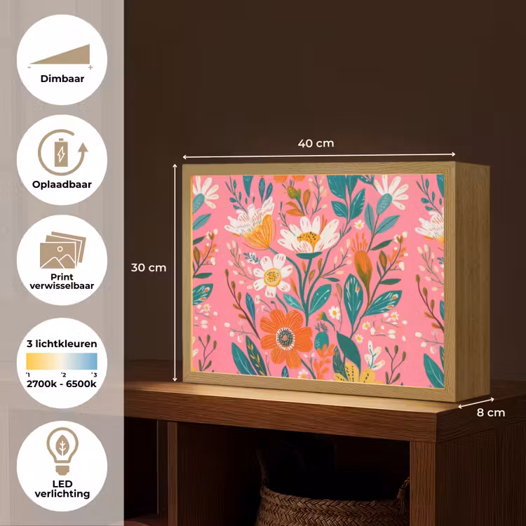 Lightbox - Wandlamp - Roze - Bloemen - Wit - Oranje — 10