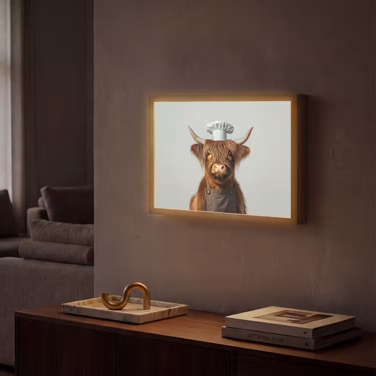 Lightbox - Wandlamp - Schotse Hooglander - Bruin - Hoorns - Kokskleding — 2