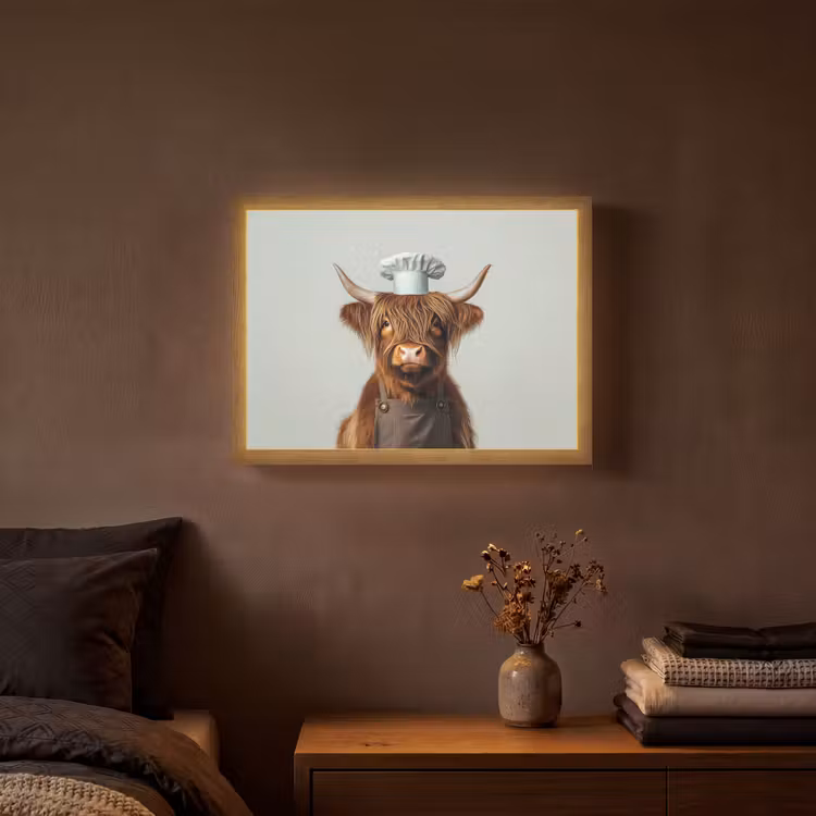 Lightbox - Wandlamp - Schotse Hooglander - Bruin - Hoorns - Kokskleding — 3