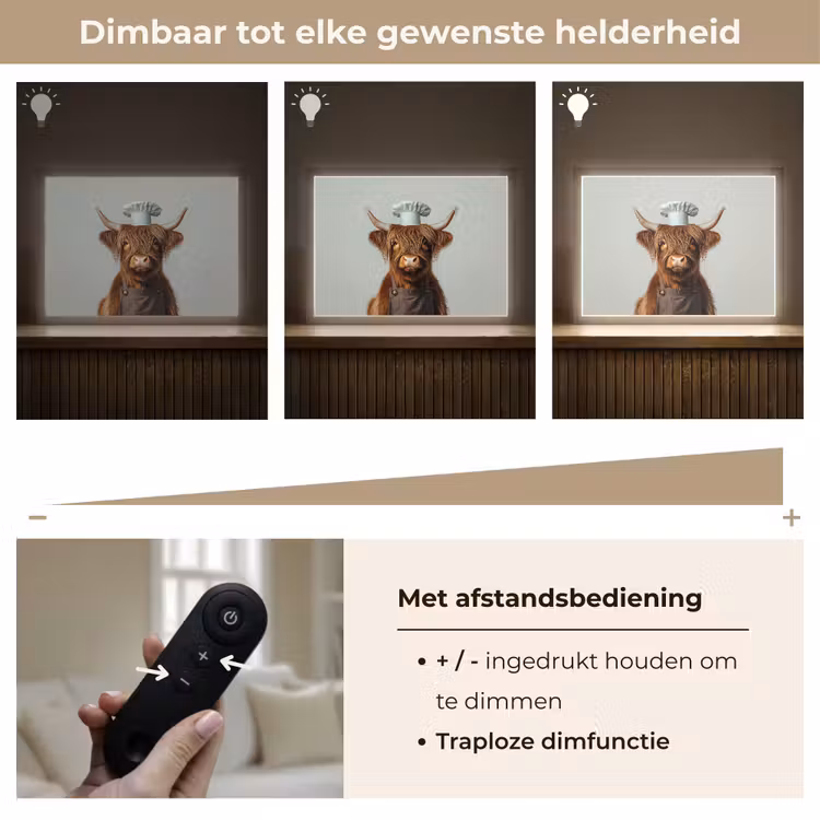Lightbox - Wandlamp - Schotse Hooglander - Bruin - Hoorns - Kokskleding — 9