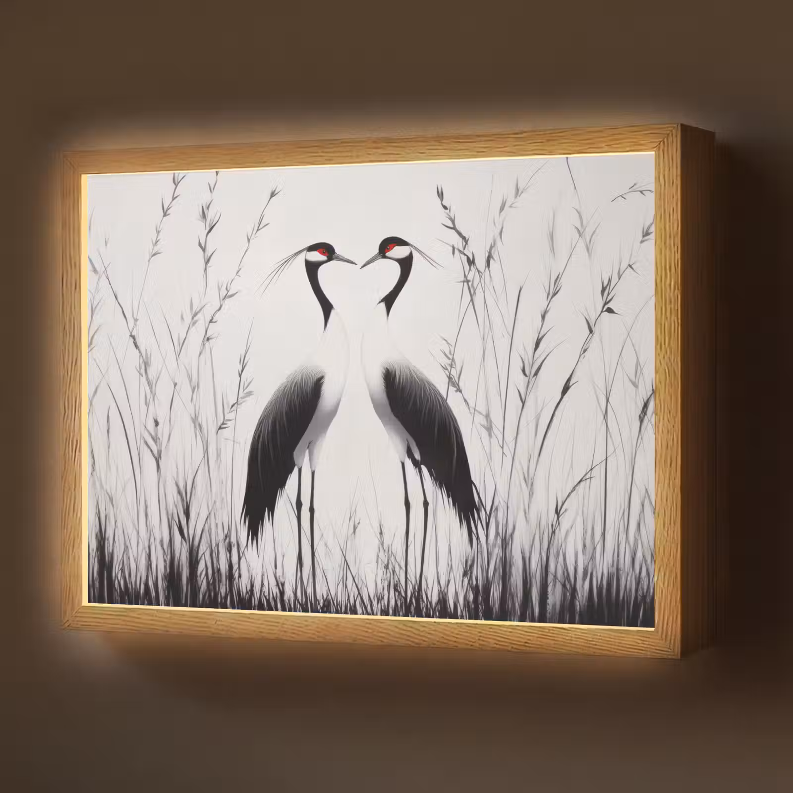 Lightbox - Wandlamp - Kraanvogels - Gras - Hartvorm - Zwart — 1