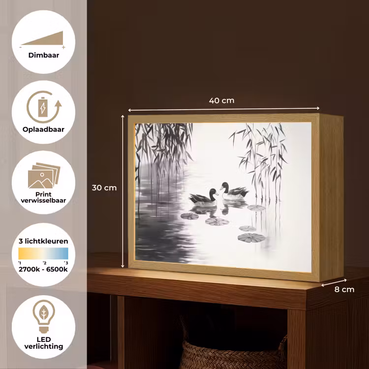 Lightbox - Wandlamp - Eenden - Waterlelies - Riet - Zwart — 10