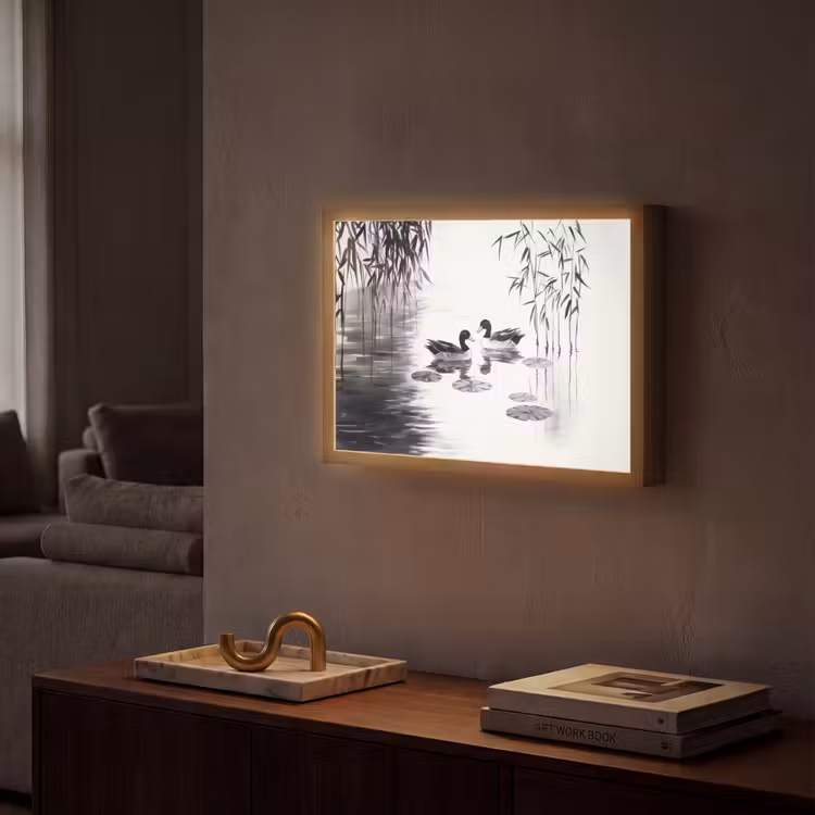Lightbox - Wandlamp - Eenden - Waterlelies - Riet - Zwart — 2