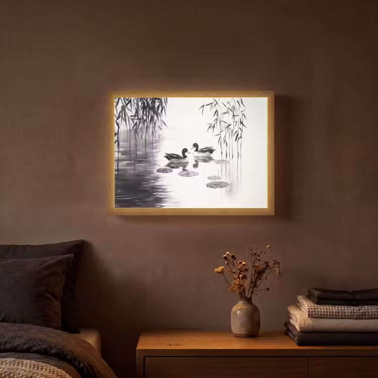Lightbox - Wandlamp - Eenden - Waterlelies - Riet - Zwart — 3