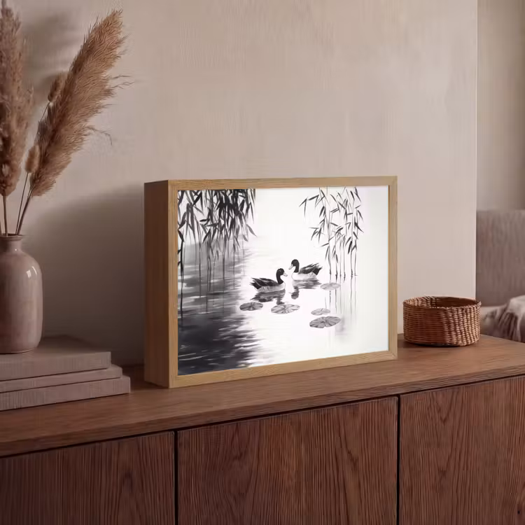 Lightbox - Wandlamp - Eenden - Waterlelies - Riet - Zwart — 4