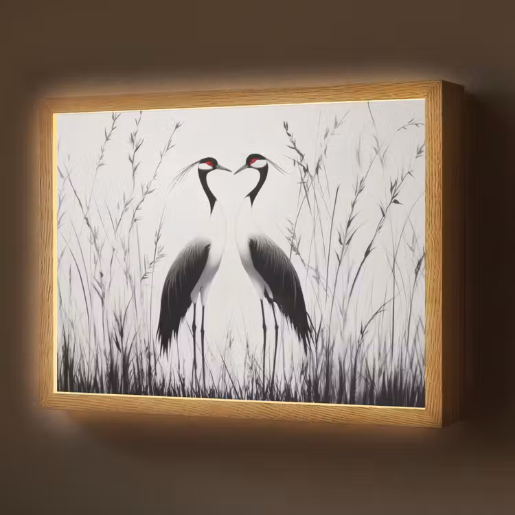 Lightbox - Wandlamp - Kraanvogels - Gras - Hartvorm - Zwart — 1