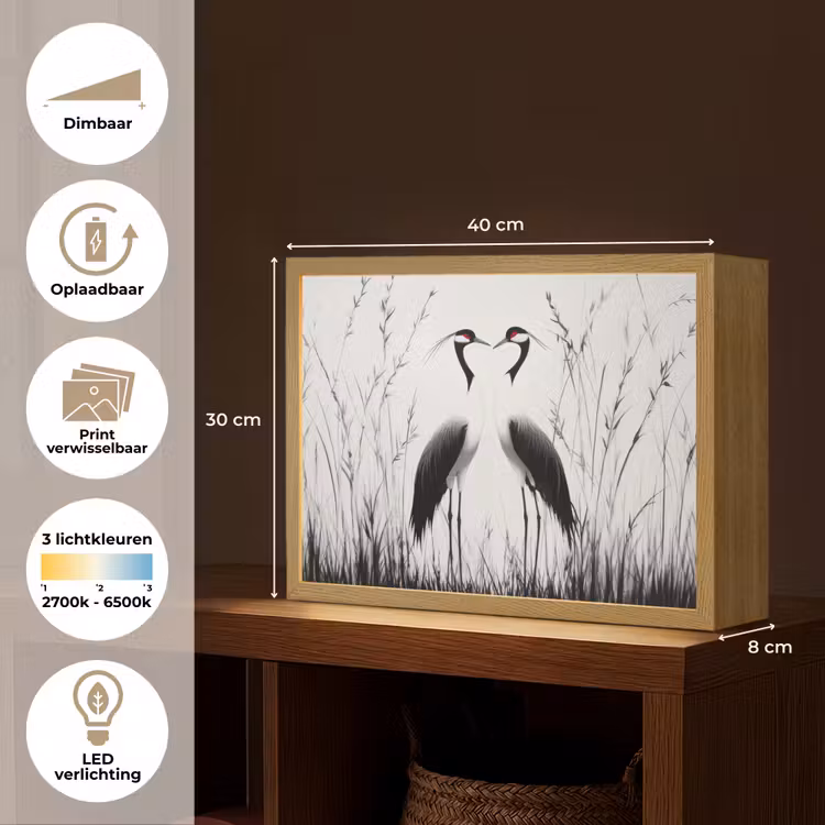 Lightbox - Wandlamp - Kraanvogels - Gras - Hartvorm - Zwart — 10