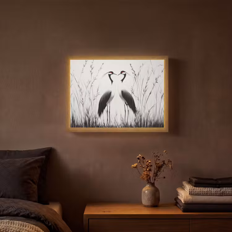 Lightbox - Wandlamp - Kraanvogels - Gras - Hartvorm - Zwart — 3