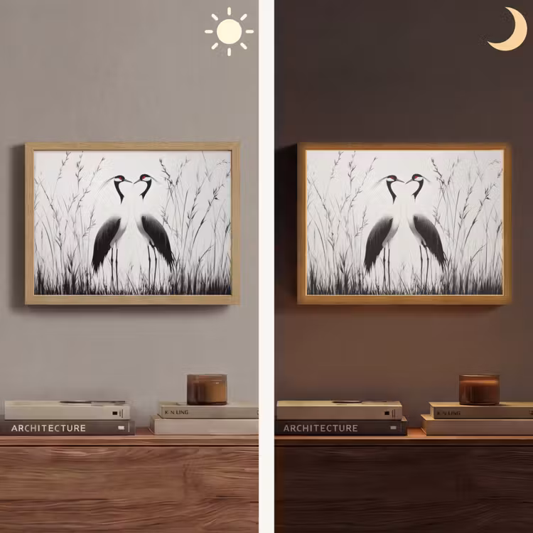 Lightbox - Wandlamp - Kraanvogels - Gras - Hartvorm - Zwart — 6
