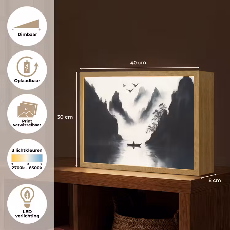 Lightbox - Wandlamp - Roeiboot - Mistig - Bergen - Vogels — 10