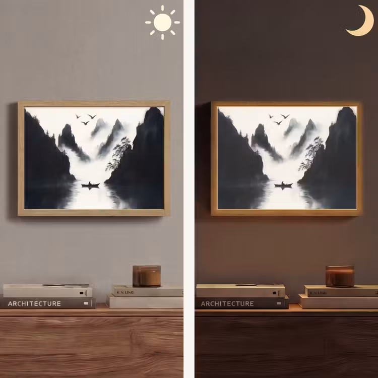 Lightbox - Wandlamp - Roeiboot - Mistig - Bergen - Vogels — 6