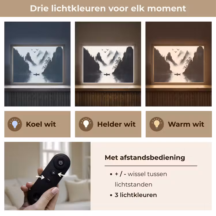 Lightbox - Wandlamp - Roeiboot - Mistig - Bergen - Vogels — 8
