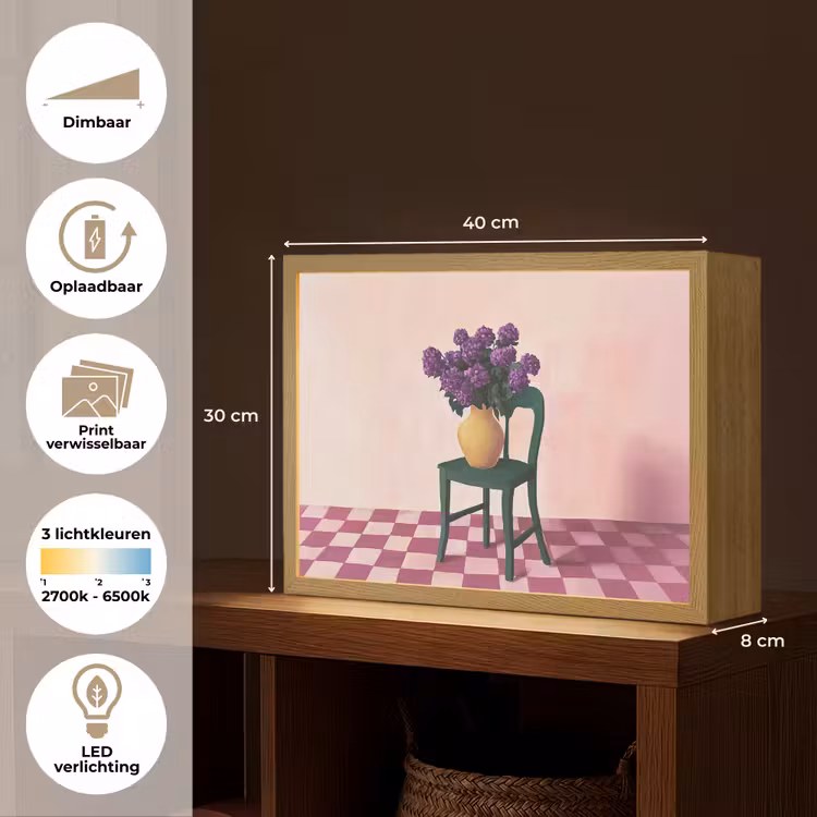Lightbox - Wandlamp - Stoel - Vaas - Bloemen - Geblokt — 10