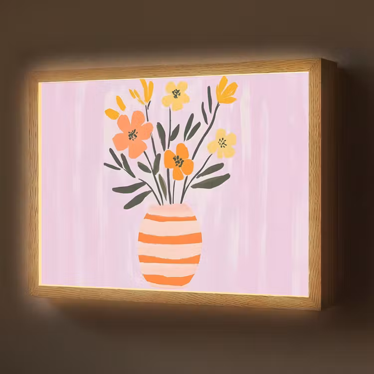Lightbox - Wandlamp - Vaas - Gestreept - Bloemen - Oranje — 1