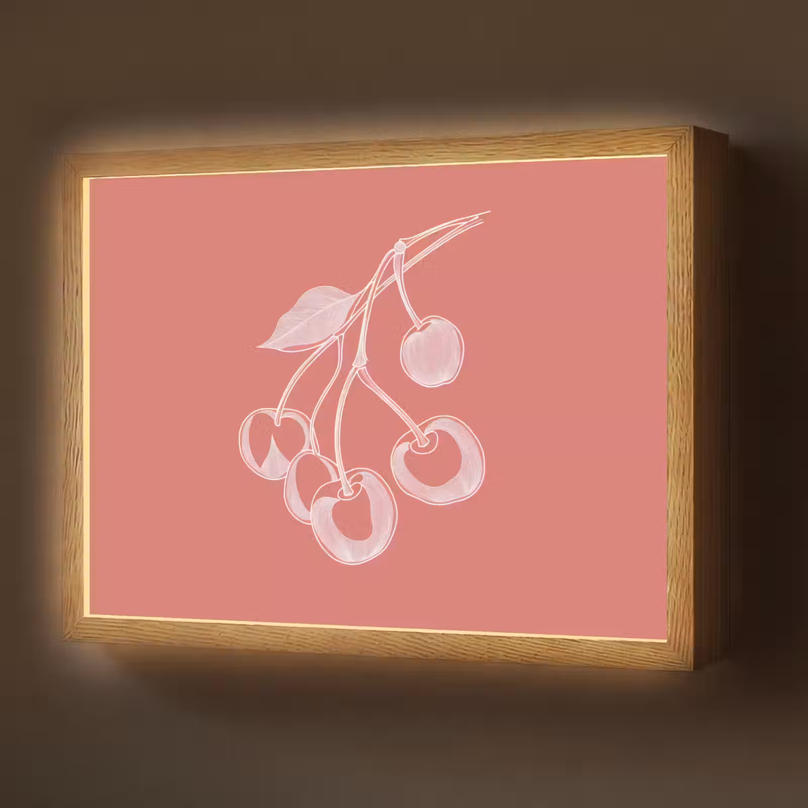 Lightbox - Wandlamp - Lijnillustratie - Kersen - Tak - Wit — 1