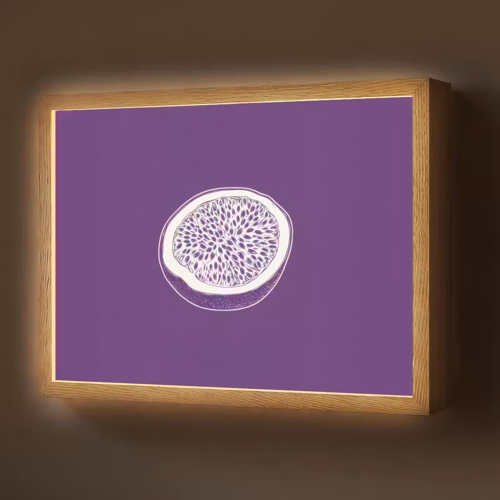 Lightbox - Wandlamp - Passievrucht - Zaadjes - Paars - Minimalistisch — 1