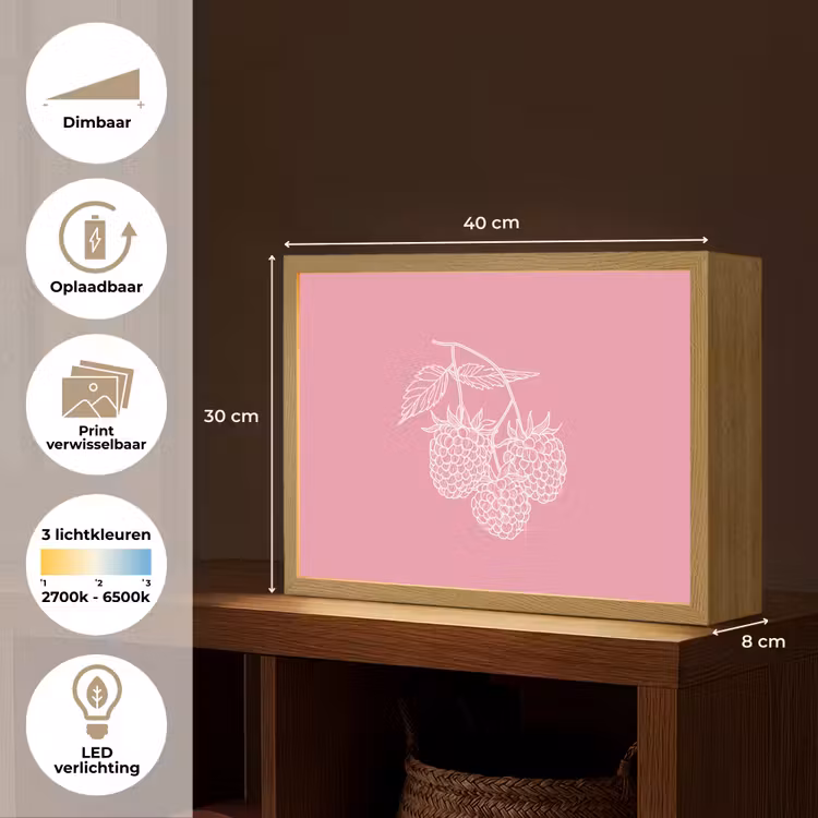 Lightbox - Wandlamp - Frambozen - Steel - Getekend - Roze — 10