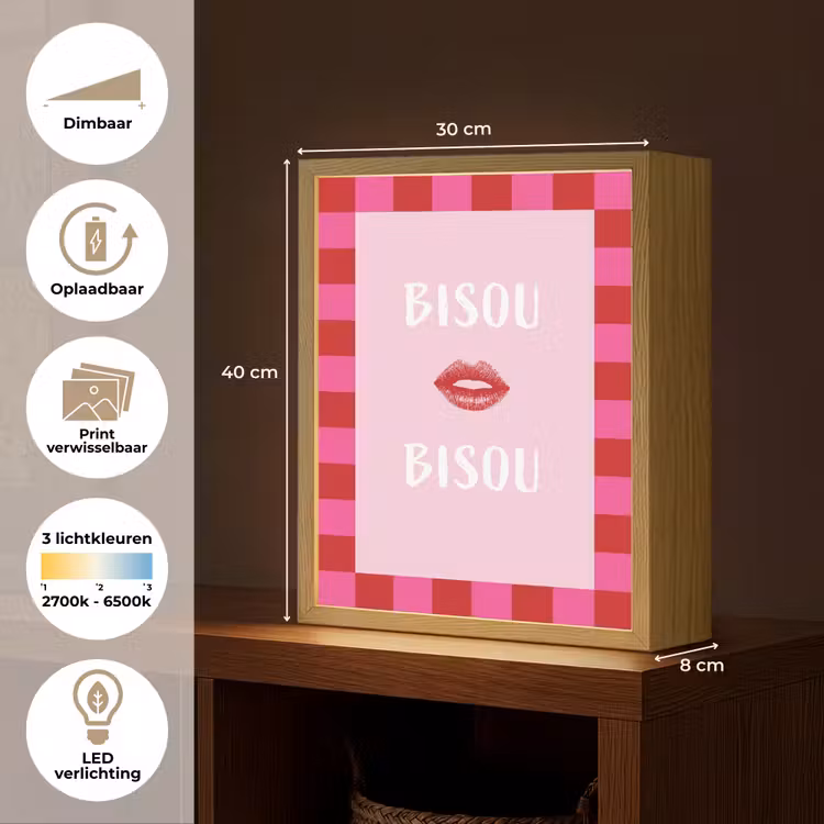 Lightbox - Wandlamp - Kiss - Roze - Frans - Valentijn — 9