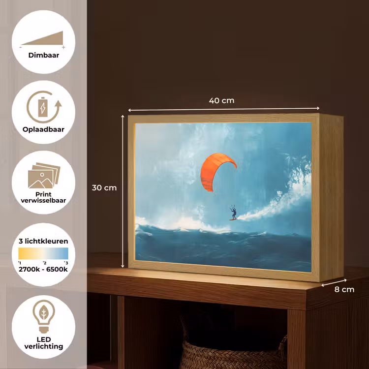 Lightbox - Wandlamp - Kitesurfer - Oranje - Zee - Lucht — 10