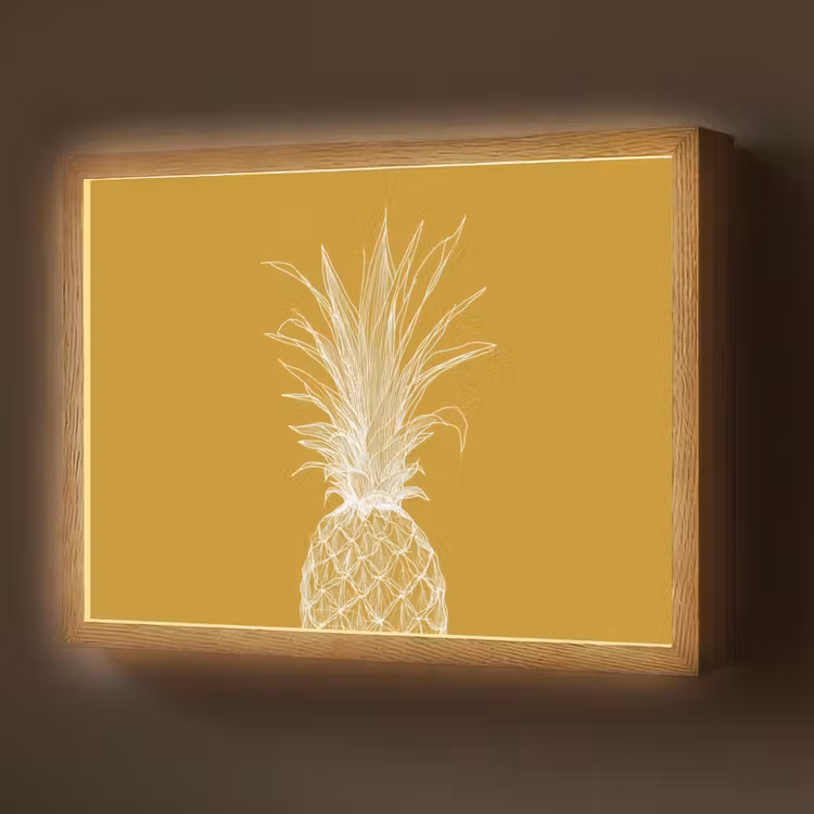 Lightbox - Wandlamp - Lijnillustratie - Ananas - Bladkroon - Okergeel — 1