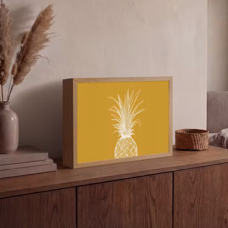 Lightbox - Wandlamp - Lijnillustratie - Ananas - Bladkroon - Okergeel — 4