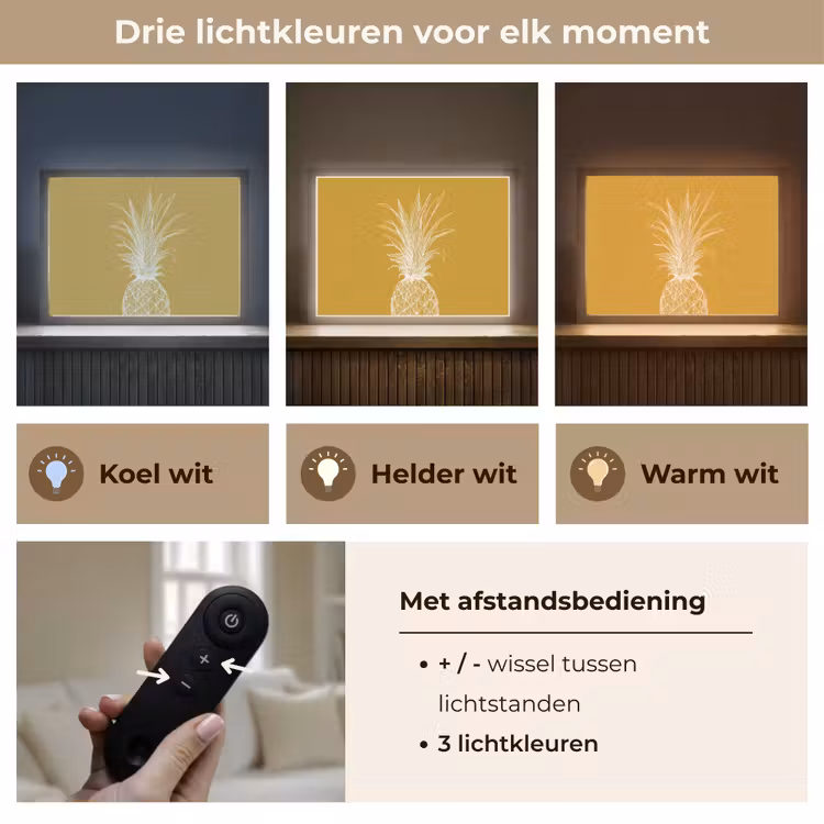 Lightbox - Wandlamp - Lijnillustratie - Ananas - Bladkroon - Okergeel — 8