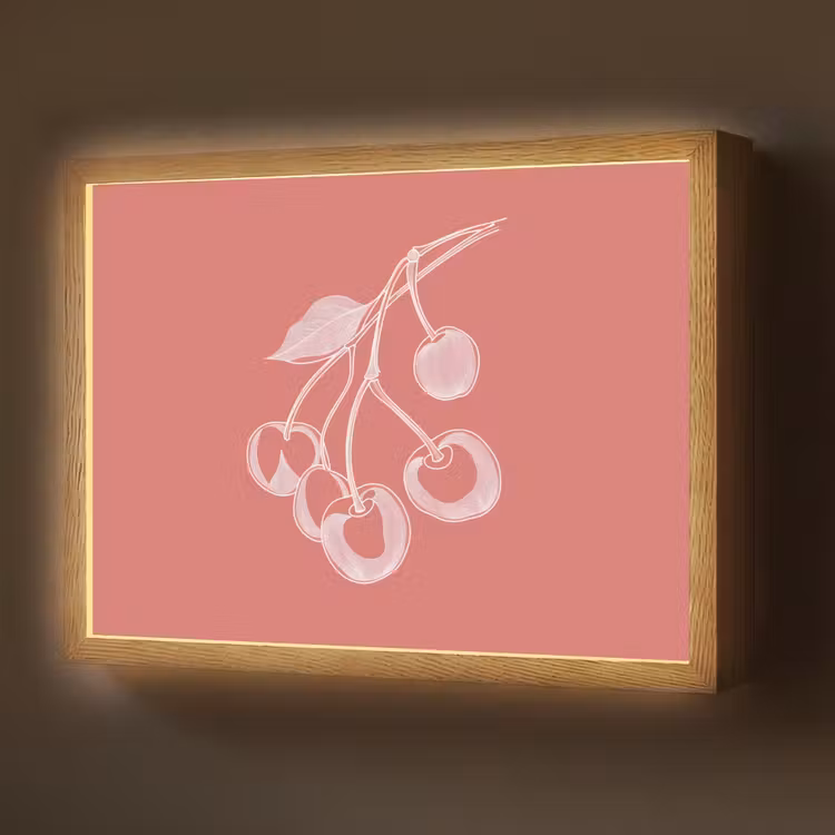 Lightbox - Wandlamp - Lijnillustratie - Kersen - Tak - Wit — 1