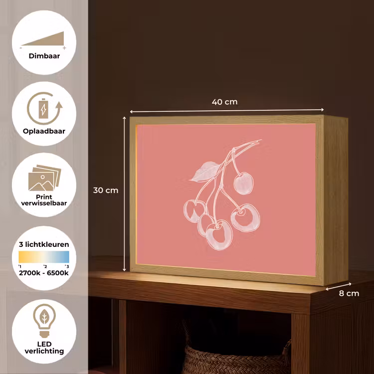 Lightbox - Wandlamp - Lijnillustratie - Kersen - Tak - Wit — 10