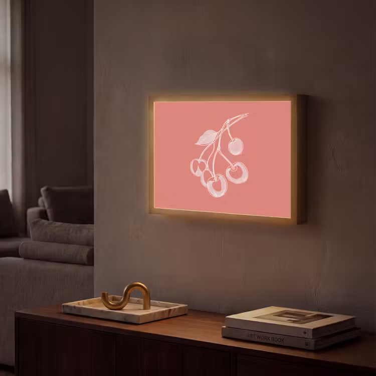 Lightbox - Wandlamp - Lijnillustratie - Kersen - Tak - Wit — 2