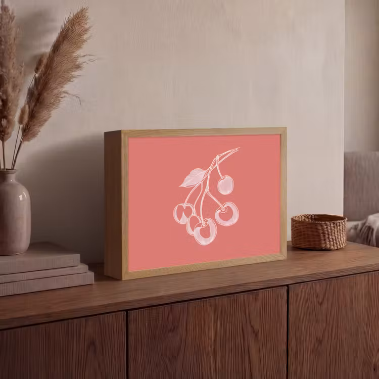 Lightbox - Wandlamp - Lijnillustratie - Kersen - Tak - Wit — 4